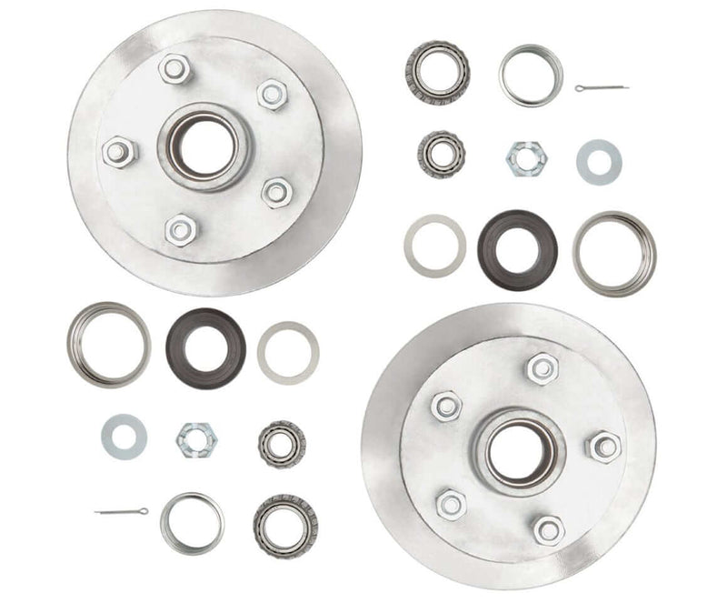 Hub Kit 5X41/2X1/2 SS Disc Braked 1500kg components including bearings and washers.