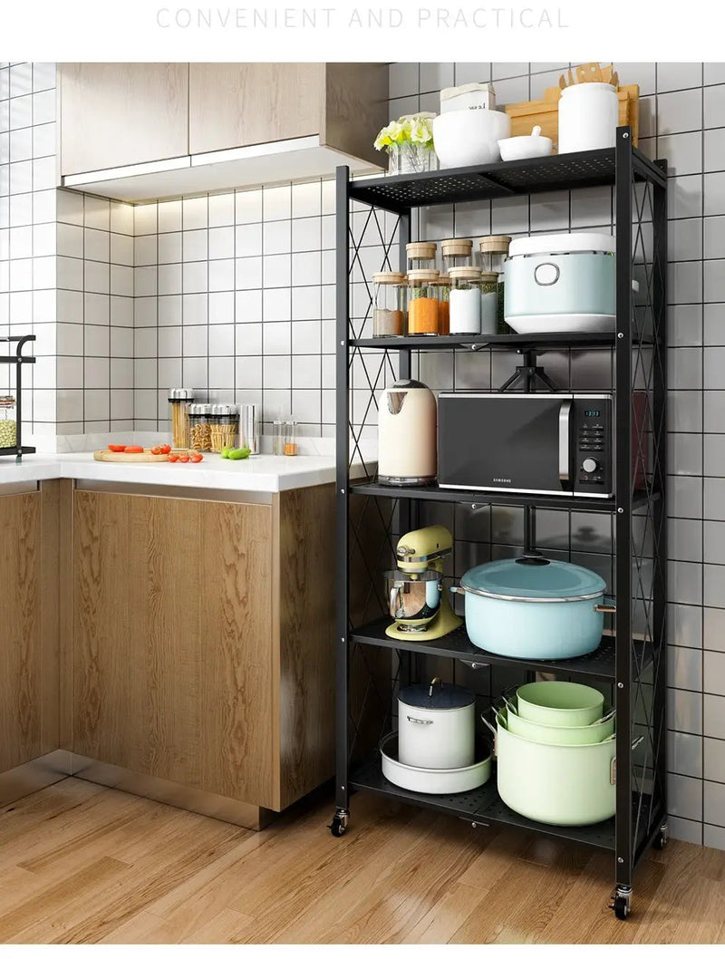 Folding Shelving Rack Black 5-Tier by salelink.co.nz