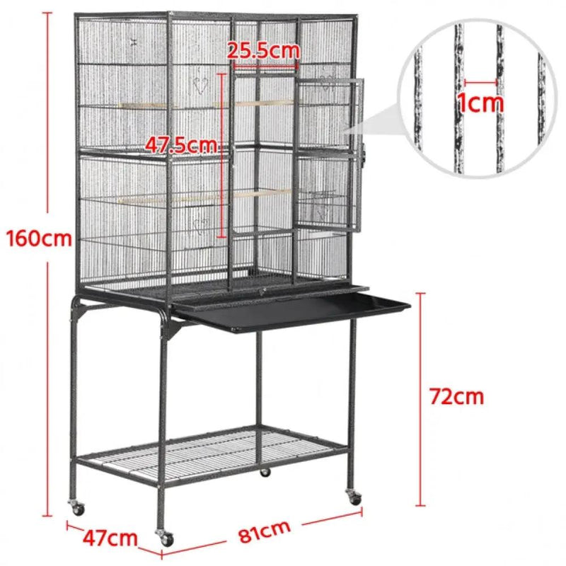 63’’H Large Parrot Cage w/ Stand Rolling Metal Pet Cage by Yaheetech