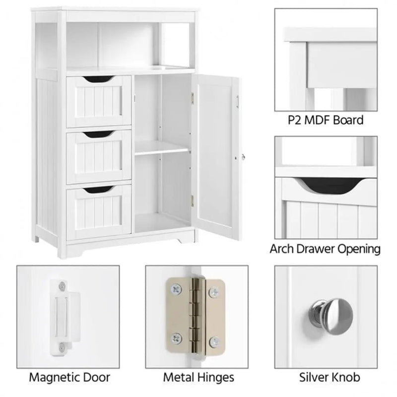 Bathroom Floor Cabinet MDF Wooden Storage Organizer w/ Drawers by Yaheetech