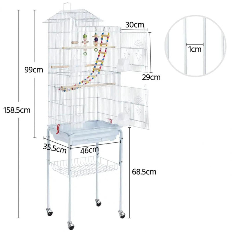 Rolling Metal Bird Cage with Detachable Stand Toys Included by Yaheetech