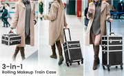 3-in-1 Rolling Makeup Train Case Portable Cosmetic Trolley by Yaheetech