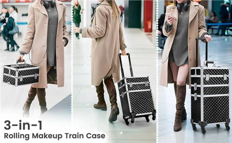 3-in-1 Rolling Makeup Train Case Portable Cosmetic Trolley by Yaheetech
