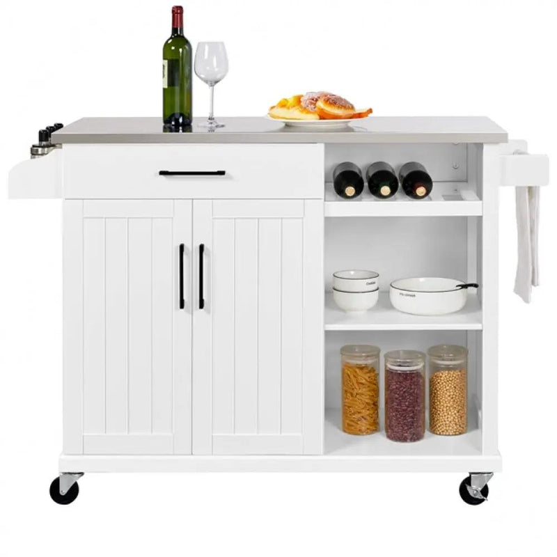 Kitchen Trolley Kitchen Island Cart with Stainless Steel Top & Storage by Yaheetech