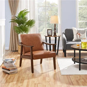 Mid-Century Modern Faux Leather Armchairs with Solid Wood Frame Accent Chair by Yaheetech