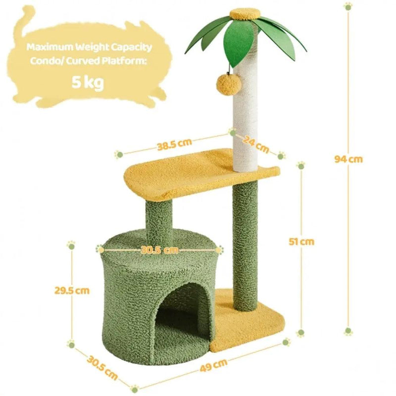 Coconut Palm Cat Tree Cat Scratching Post with Natural Sisal Rope by Yaheetech