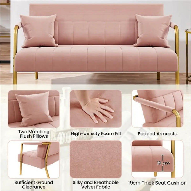 Upholstered Sofa Couch with Gold-tone Metal Arms and Legs by Yaheetech