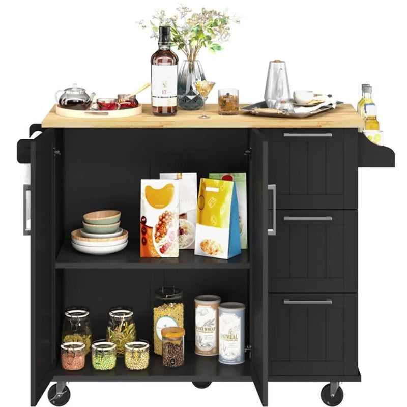 Kitchen Cart Kithen Trolley with Wood Top and Drop Leaf Breakfast Bar by Yaheetech