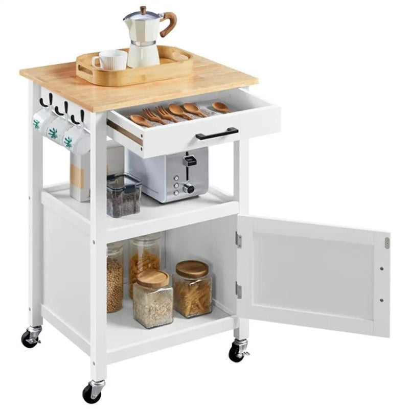 Kitchen Island Cart Storage Rolling Kitchen Cart W/Wheels by Yaheetech