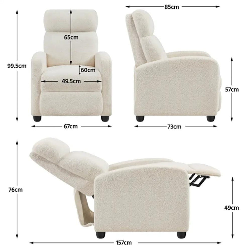 Upholstered Recliner Boucle Recliner Sofa Adjustable Modern Single Reclining Chair by Yaheetech