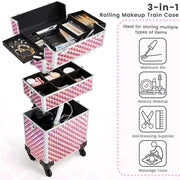 3-in-1 Rolling Makeup Train Case Portable Cosmetic Trolley by Yaheetech