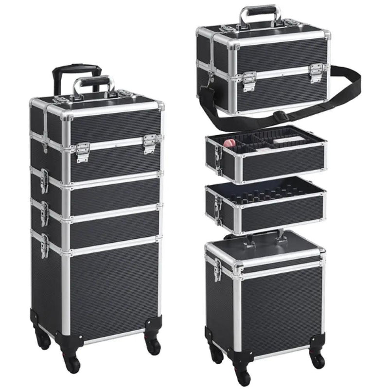 5-In-1 Professional Aluminum Rolling Cosmetic Makeup Train Cases Trolley by Yaheetech