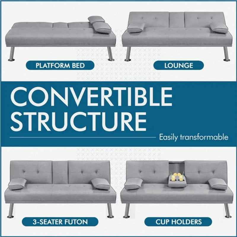 Fabric Upholstered Convertible Futon Sofa Bed by Yaheetech