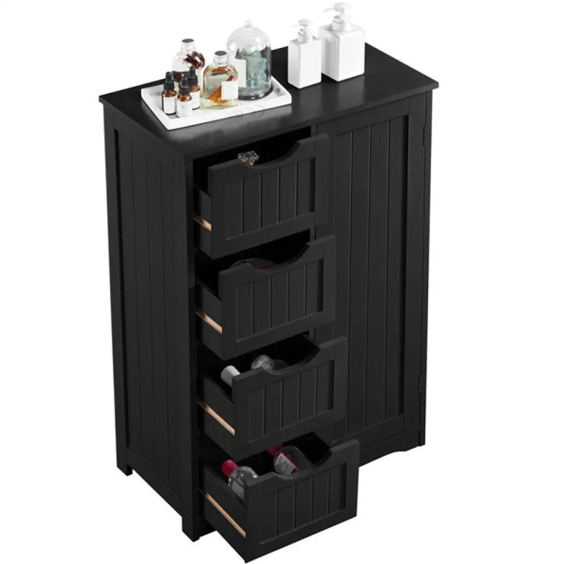 Wooden Bathroom Cabinet 4 Drawers & Cupboard Bathroom Storage Unit by Yaheetech