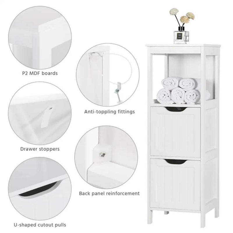 White Bathroom Cabinet 2 Hideaway Drawers 1 Shelf by Yaheetech