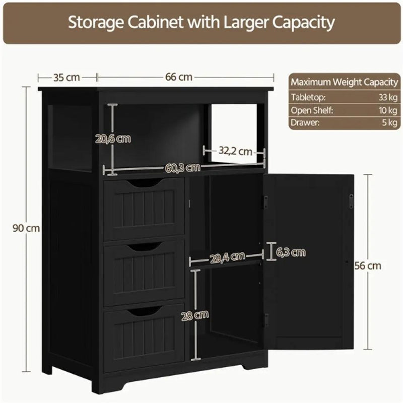 90cm Height Bathroom Floor Cabinet MDF Wooden Storage Organizer by Yaheetech