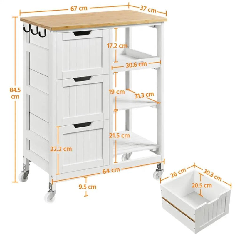 Kitchen Island with Wheels Kitchen Storage Serving Cart by Yaheetech