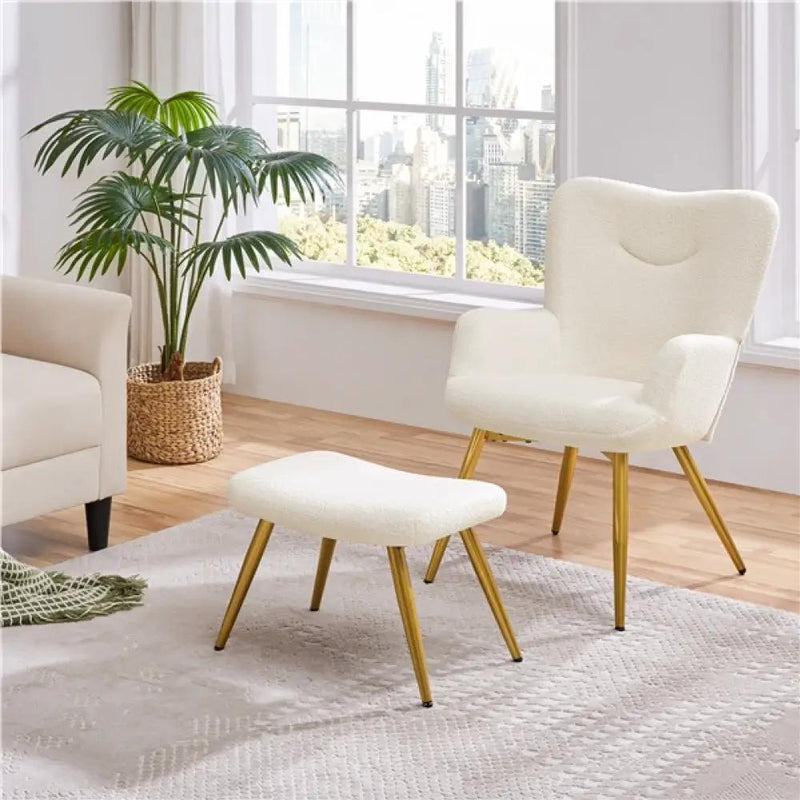 Boucle Accent Chair and Ottoman by Yaheetech