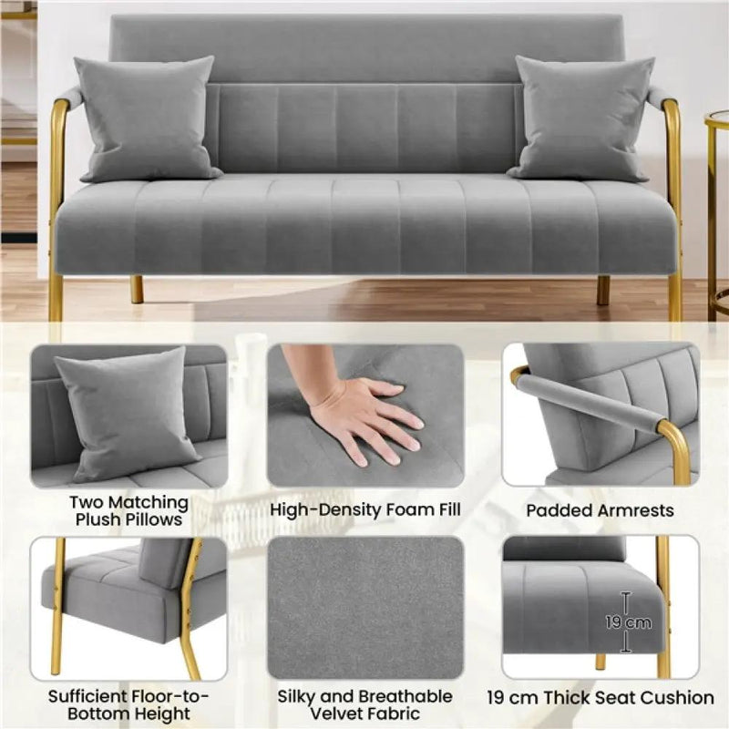 Yaheetech Upholstered Sofa Couch with Gold-tone Metal Arms and Legs Upholstered Sofa Couch with Gold-tone Metal Arms and Legs