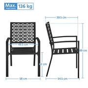 Set of 2 Outdoor Patio Dining Chairs with Armrests Modern Steel Bistro Chairs by Yaheetech