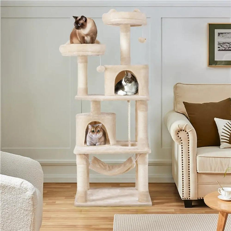 Multi-Level Cat Tree with 2 Condos & 2 Perches & Scratching Posts & Hammock by Yaheetech