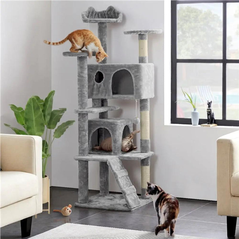 Cat Tree Condo Kitten Tree Tower w/ 2 Condos & 2 Dangling Balls & 3 Scratching Posts by Yaheetech