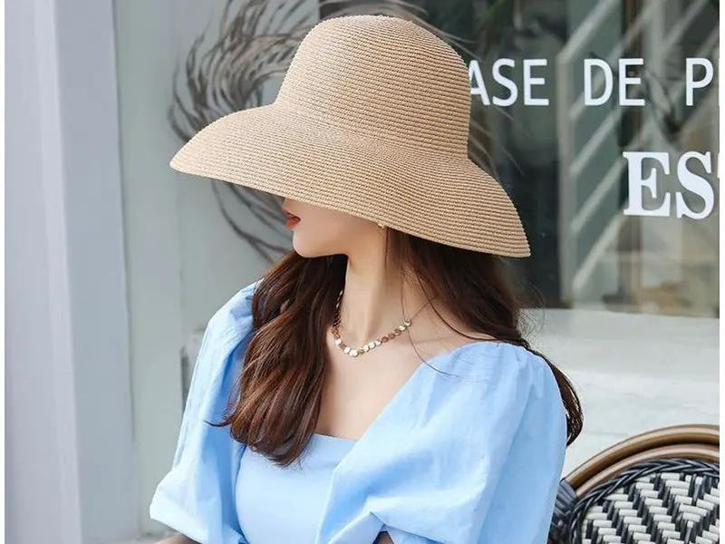 Sun Straw Hat Wide Brim Floppy Derby Summer Beach Cap - BROWN by dealonline.co.nz