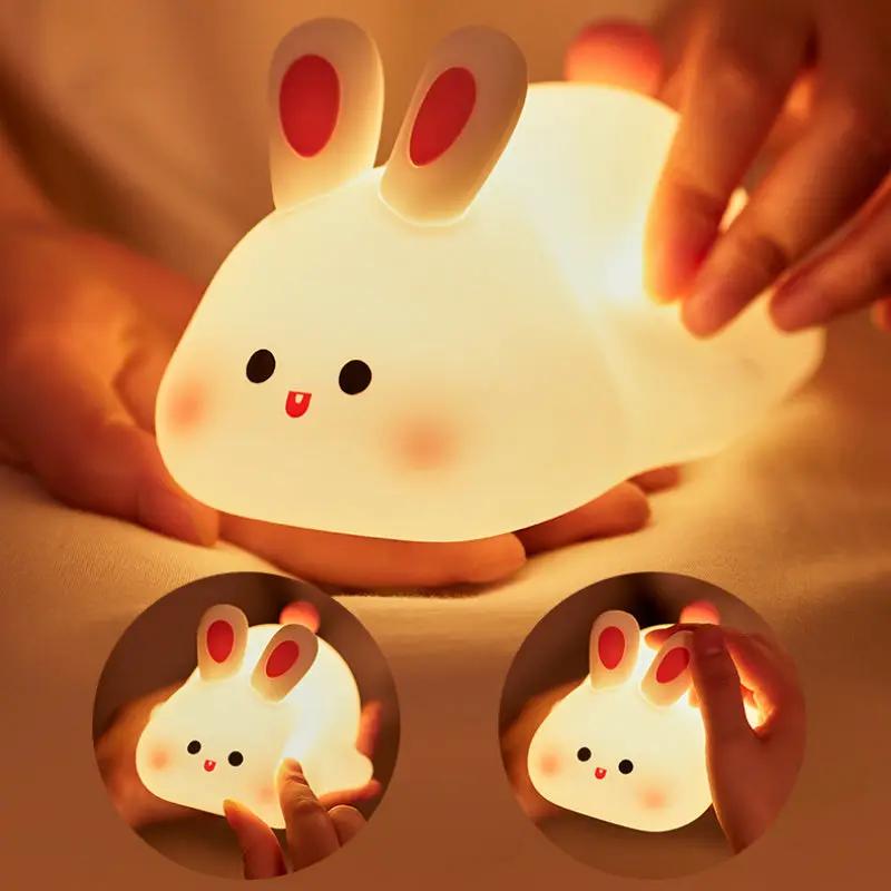 Cute LED Night Light Rabbit Silicone Touch Sensor Night Lamp For Kids by Action Outdoors Limited
