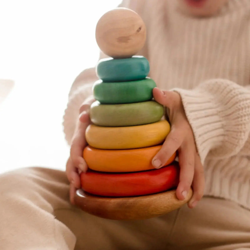 Wooden Bouncing Stacking Rings - QToys | Wooden Toy NZ by Curious Moonbeam