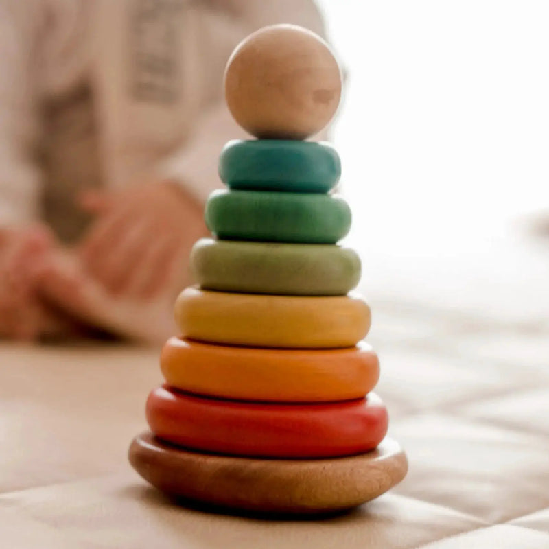 Wooden Bouncing Stacking Rings - QToys | Wooden Toy NZ by Curious Moonbeam