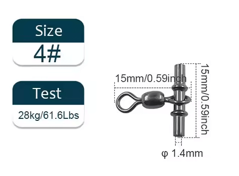 3 way Fishing Swivels Crane Sleeves 15mm 28kg 10PK 1.4mm Line Size dimensions and specifications