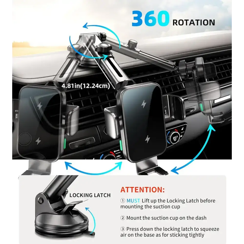 15W Wireless Car Charger Phone Holder by Habicare