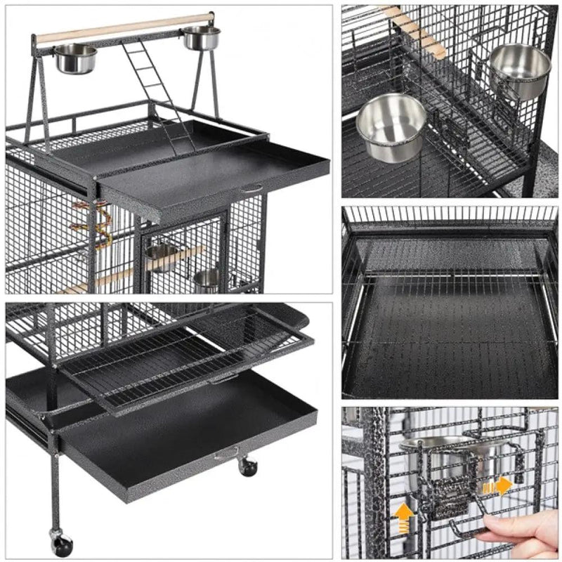 H68.5'' Play Top Parrot Cage Metal Rolling Bird Cage by Yaheetech