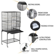 63’’H Large Parrot Cage w/ Stand Rolling Metal Pet Cage by Yaheetech