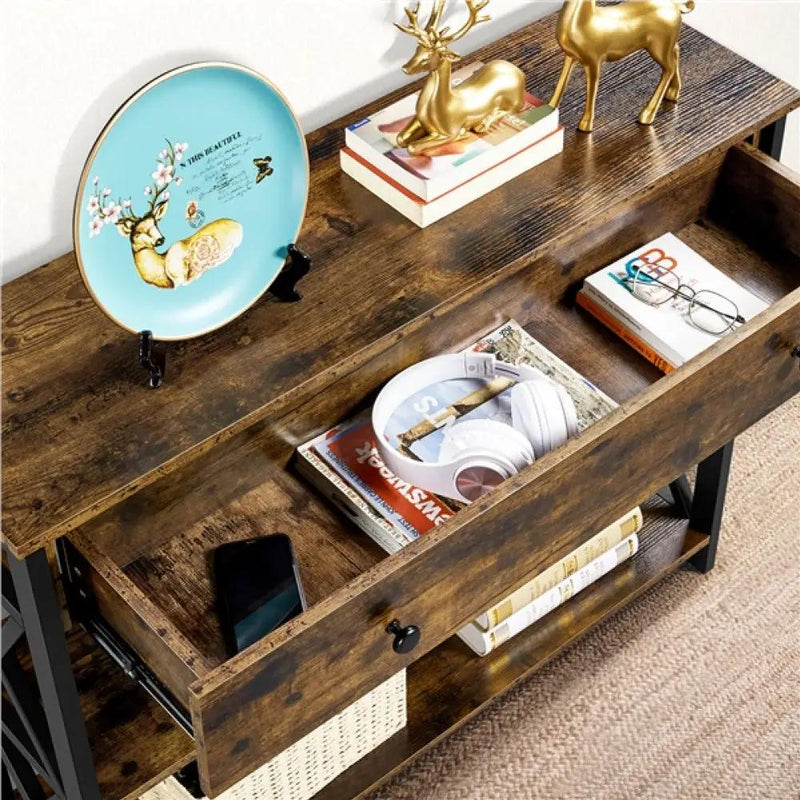 2-Tier X-Design Console Table Hall Table by Yaheetech