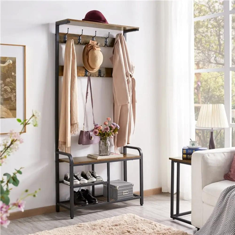 72” H Multifunctional Hall Tree with Bench &amp; Shoe Storage by Yaheetech