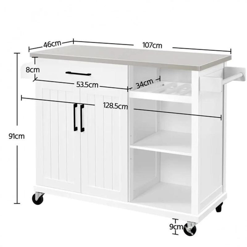 Kitchen Trolley Kitchen Island Cart with Stainless Steel Top & Storage by Yaheetech