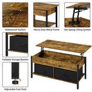 Lift Top Coffee Table with Fabric Storage Baskets by Yaheetech