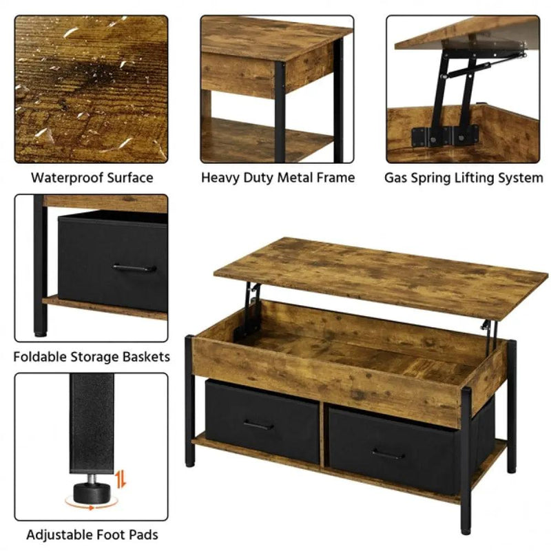 Lift Top Coffee Table with Fabric Storage Baskets by Yaheetech