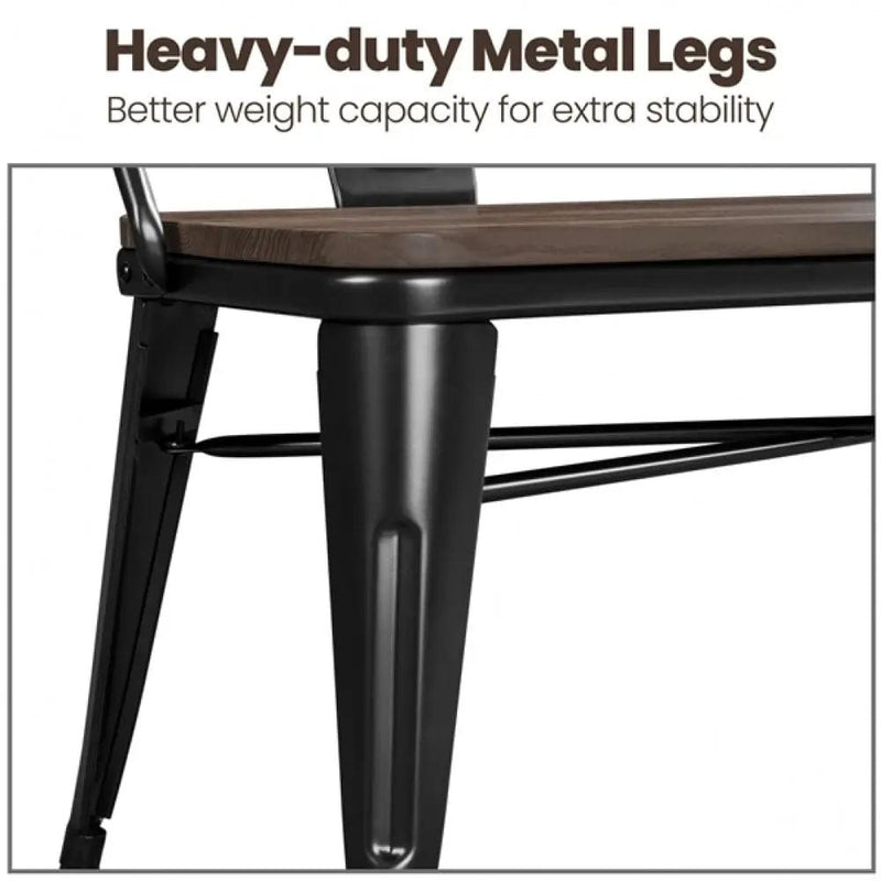 Industrial Metal Dining Bench with Wooden Top for Patio Kitchen by Yaheetech