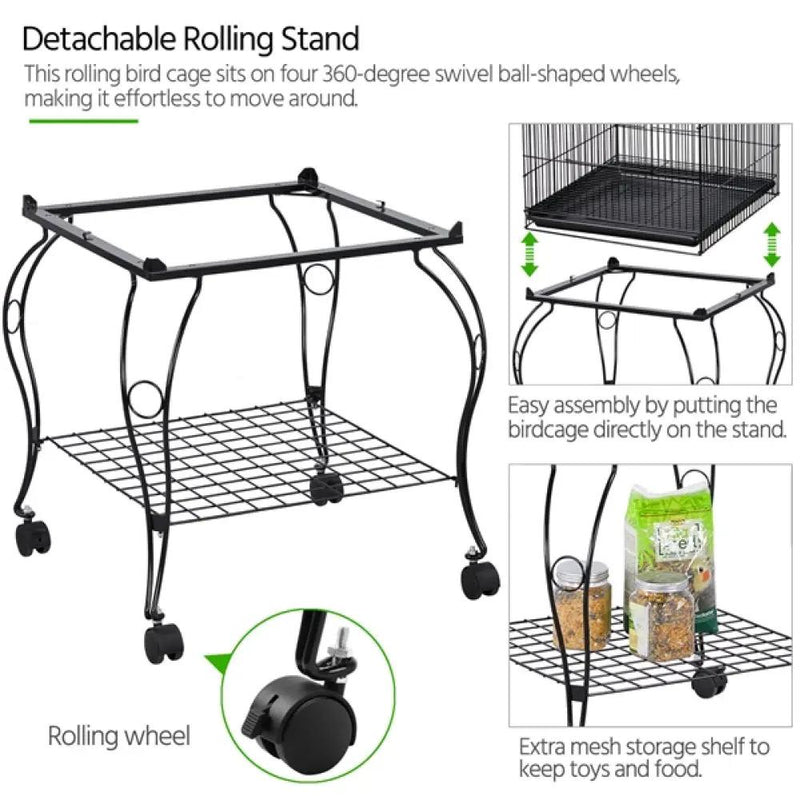 Open Top Metal Bird Cage Rolling Parrot Cage by Yaheetech