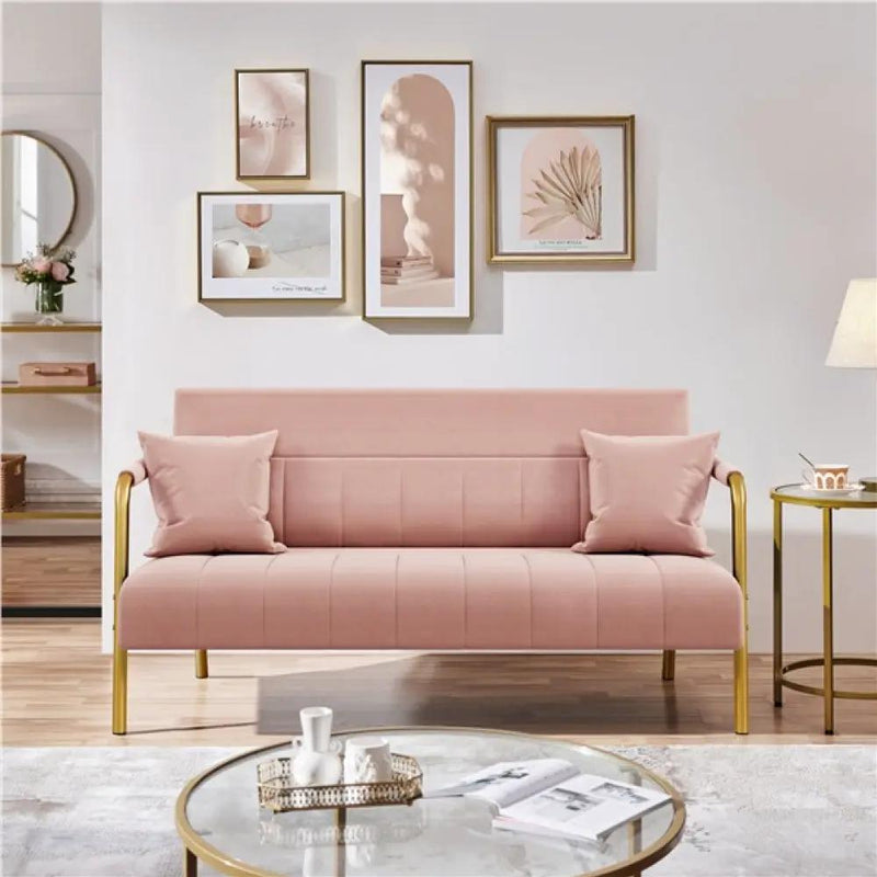Upholstered Sofa Couch with Gold-tone Metal Arms and Legs by Yaheetech
