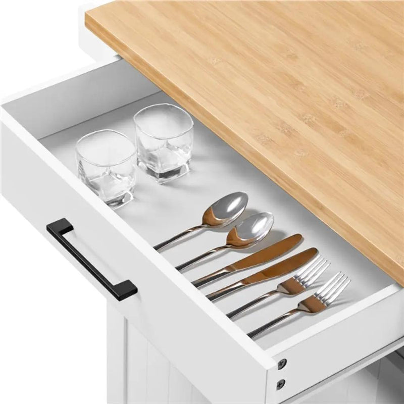 Kitchen Island Cart with Spice Rack Storage Rolling Kitchen Cart by Yaheetech