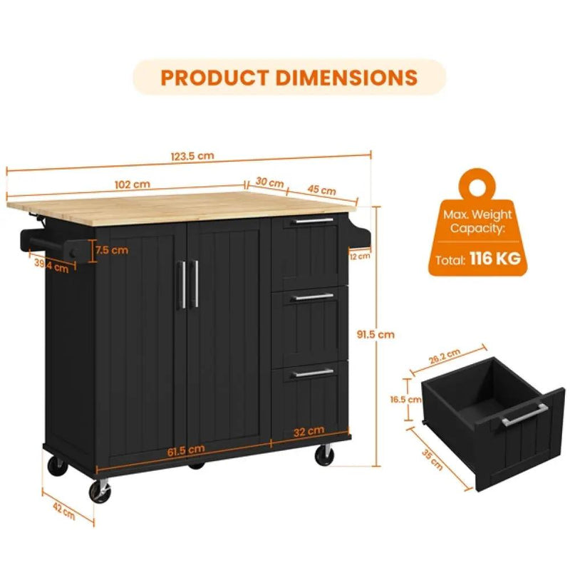 Kitchen Cart Kithen Trolley with Wood Top and Drop Leaf Breakfast Bar by Yaheetech