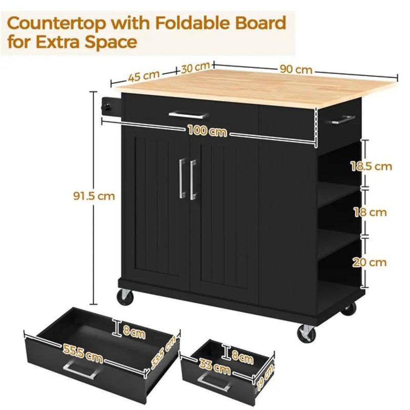 Kitchen Island Kitchen Trolley on Wheels with Drawers & Cabinet by Yaheetech