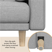 Button-tufted Fabric 3-Seater Sofa Bed W/ 2 Bolster Pillows by Yaheetech