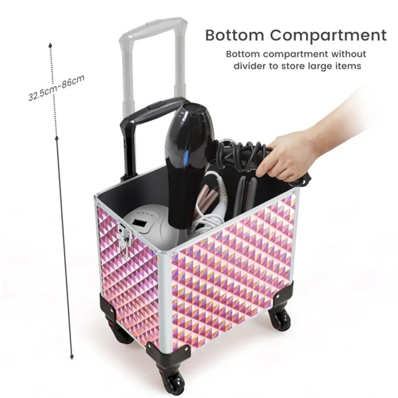 3-in-1 Rolling Makeup Train Case Portable Cosmetic Trolley by Yaheetech
