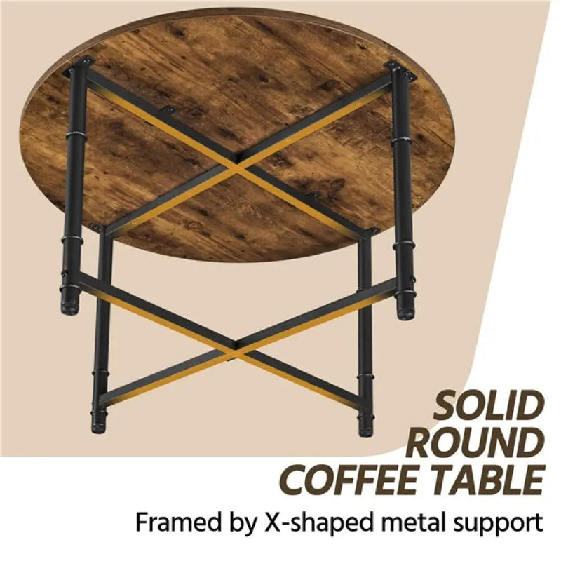 80cm Rustic Round Coffee Table Minimal Vintage Industrial Coffee Table by Yaheetech