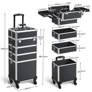 5-In-1 Professional Aluminum Rolling Cosmetic Makeup Train Cases Trolley by Yaheetech