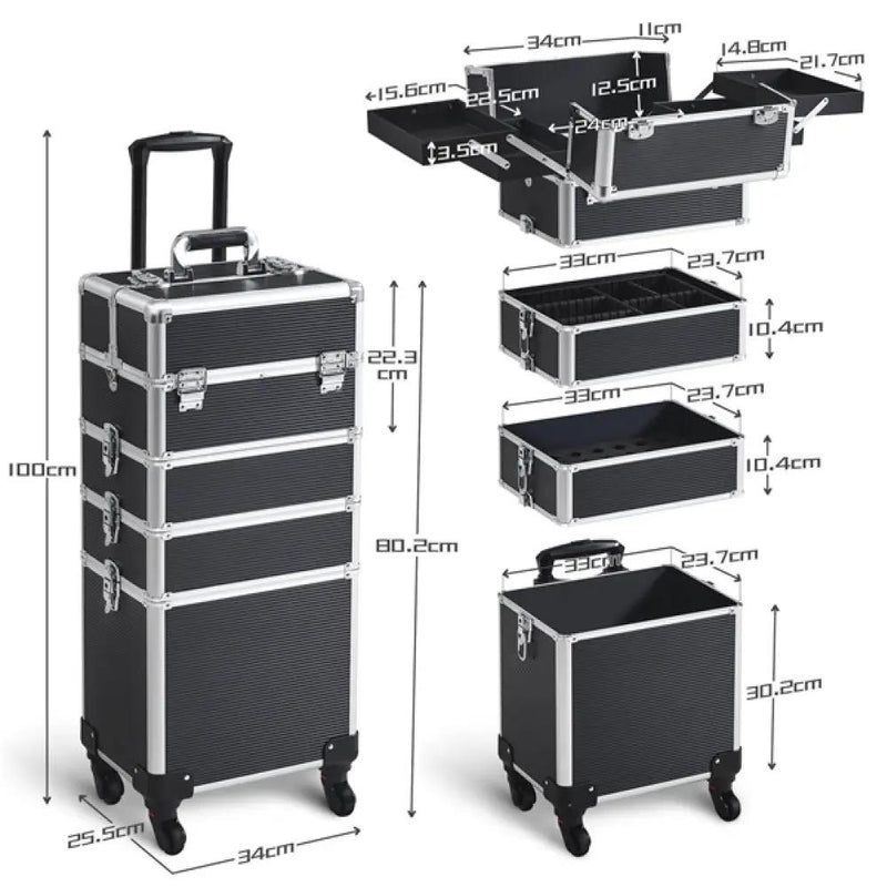 5-In-1 Professional Aluminum Rolling Cosmetic Makeup Train Cases Trolley by Yaheetech